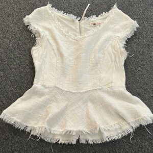 Rebecca Taylor Cream Ruffled Peplum Blouse